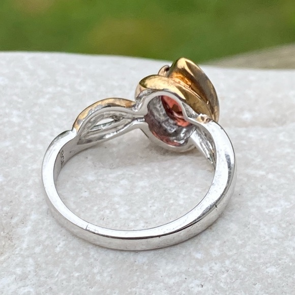 Genuine Garnet and white topaz ring .925 Sterling Silver 18k gold accent - Picture 10 of 15